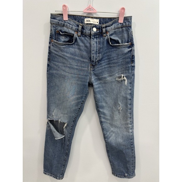 Zara The New Slim Women's Distressed Jeans Size 4 Medium Wash - Picture 4 of 10